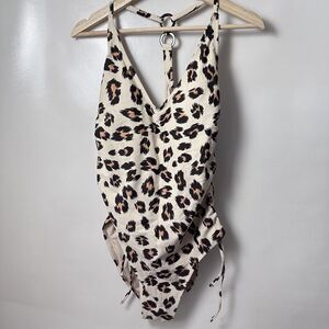Kona Sol Swimsuit Womens Large Leopard Cinch Sides Beachy Baddie Resortwear Pool